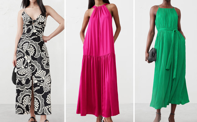 Three People Wearing Banana Republic Factory Maxi Dresses