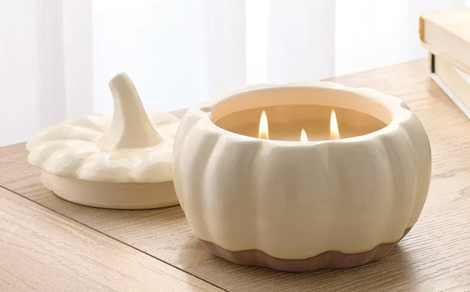 Threshold 2 Wick Fall Tuscan Ceramic Pumpkin Candle