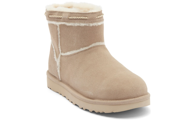 UGG Womens Classic Mini Shearling Braid Trim Boot
