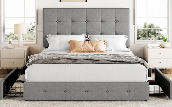 Upholstered Queen Platform Bed Frame Upholstered Queen Platform Bed Frame