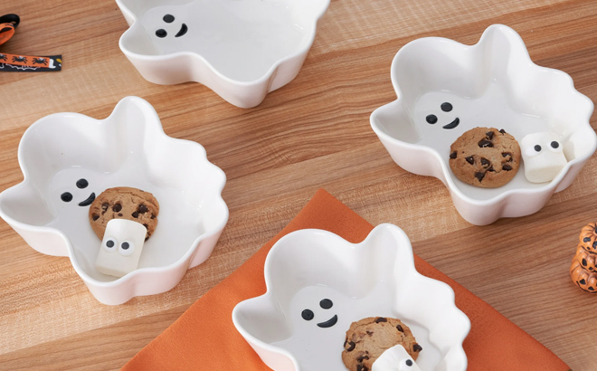 Way to Celebrate Halloween Ceramic White Figural Ghost Appetizer Bowls Way to Celebrate Halloween Ceramic White Figural Ghost Appetizer Bowls