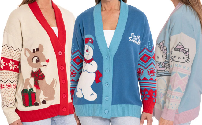 Womens Holiday Character Cardigans Womens Holiday Character Cardigans