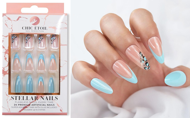 24 Piece Blue Blossom Nude Press on Nails 24 Piece Blue Blossom Nude Press on Nails