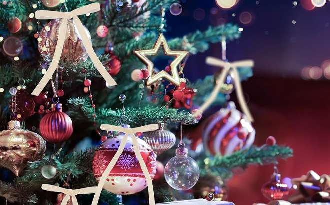 24 Piece Champagne Velvet Christmas Bow Ornaments