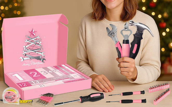 A Person Holding a Pink Tool Advent Calendar
