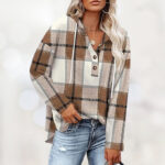 A Person Wearing Rumia Womens Tops V Neck Button Sweatshirt