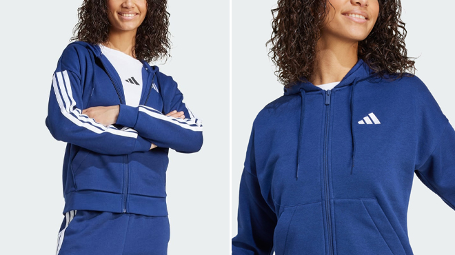 Adidas Essentials 3 Stripes Full Zip Fleece Hoodie Adidas Essentials 3 Stripes Full Zip Fleece Hoodie