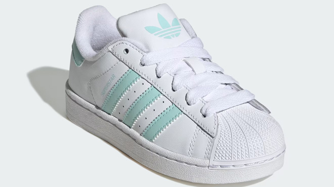 Adidas Kids Superstar II Sneaker in Cloud White Semi Flash Aqua