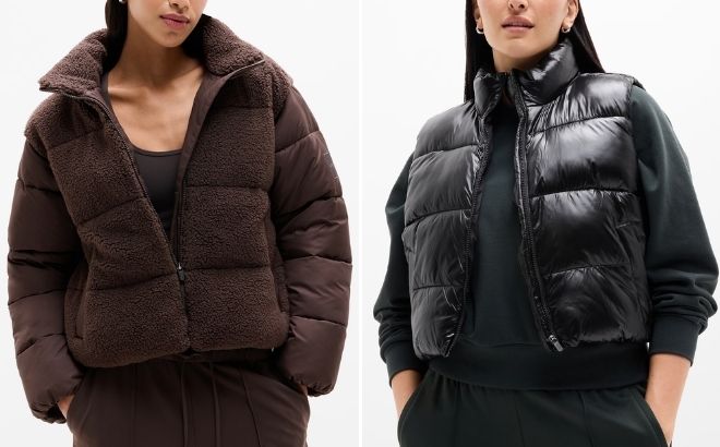 Athleta Halo Hybrid Puffer Jacket and Halo Puffer Vest