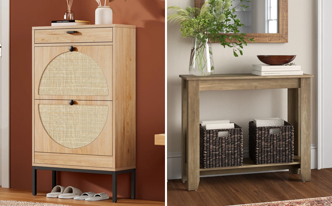 Bay Isle Home Cerina Boho Natural Rattan Shoe Storage Cabinet