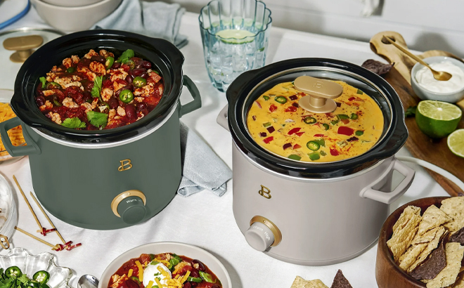 Beautiful 2 Qt Manual Slow Cooker 2 Pack Thyme Green Porcini Taupe by Drew Barrymore