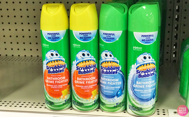 Bottles of Scrubbing Bubbles Bathroom Grime Fighter on a Shelf Bottles of Scrubbing Bubbles Bathroom Grime Fighter on a Shelf