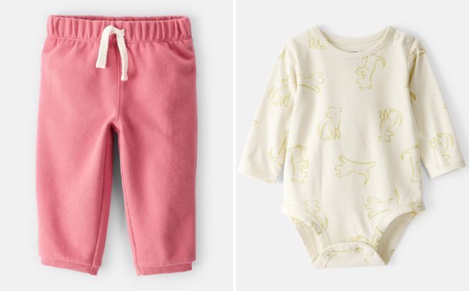 Carters Baby Girl DayDream Fleece Pull On Pants and Baby Boy Dog Print Cotton Long Sleeve Fashion Bodysuit Carters Baby Girl DayDream Fleece Pull On Pants and Baby Boy Dog Print Cotton Long Sleeve Fashion Bodysuit