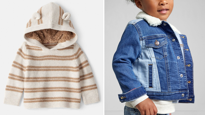 Carters OshKosh Bgosh Baby Sweater with Bear Ears and Carters OshKosh Bgosh Toddler Hickory Stripe Denim Jacket Carters OshKosh Bgosh Baby Sweater with Bear Ears and Carters OshKosh Bgosh Toddler Hickory Stripe Denim Jacket