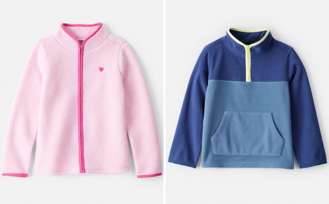 Carters OshKosh Bgosh Girls Microfleece Long Sleeve Zip Up Jacket and Boys Color Block Microfleece Quarter Zip Pullover