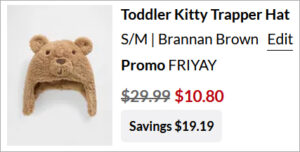 Checkout page of GAP Factory Toddler Kitty Trapper Hat