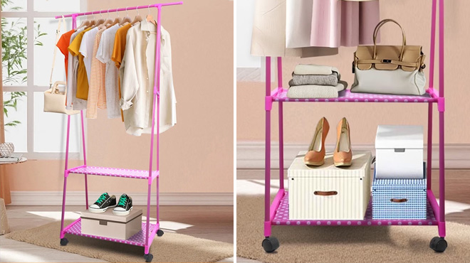 Clothes Rack on Wheels in Pink Clothes Rack on Wheels in Pink