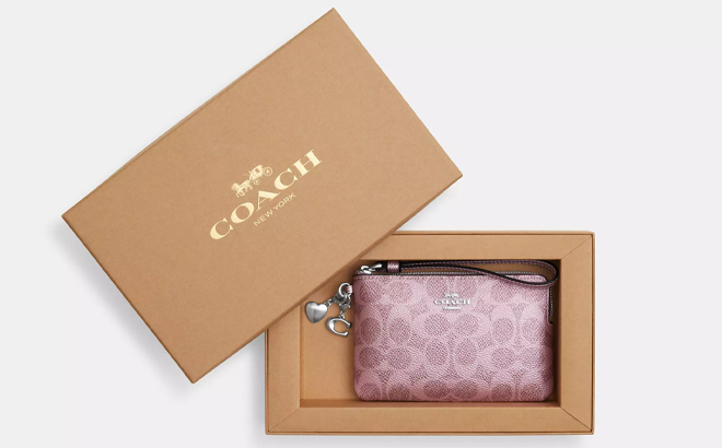 Coach Outlet Boxed Corner Zip Wristlet in Signature Canvas with Charms