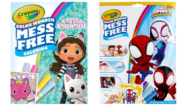 Crayola Gabbys Dollhouse Color Wonder Book and Crayola Spiderman Color Wonder Book