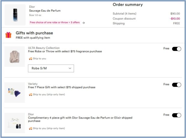 Dior Sauvage Perfume Purchase with Freebie Checkout Page Dior Sauvage Perfume Purchase with Freebie Checkout Page