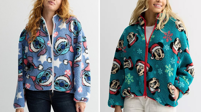 Disney Stitch Long Sleeve Zip Jacket and Mickey Mouse Long Sleeve Zip Neck Fleece Pullover