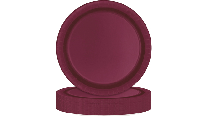 Disposable Paper Plates 70 Count in Burgundy