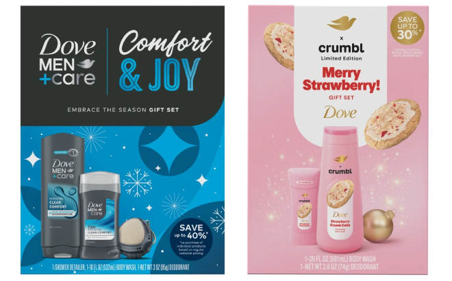 Dove MenCare Clean Comfort 3 Piece Gift Set and Dove x Crumbl 2 Piece Limited Edition Body Care Gift Set Dove MenCare Clean Comfort 3 Piece Gift Set and Dove x Crumbl 2 Piece Limited Edition Body Care Gift Set