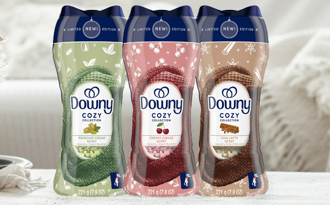 Downy Cozy Collection In Wash Laundry Scent Booster Beads on the Table