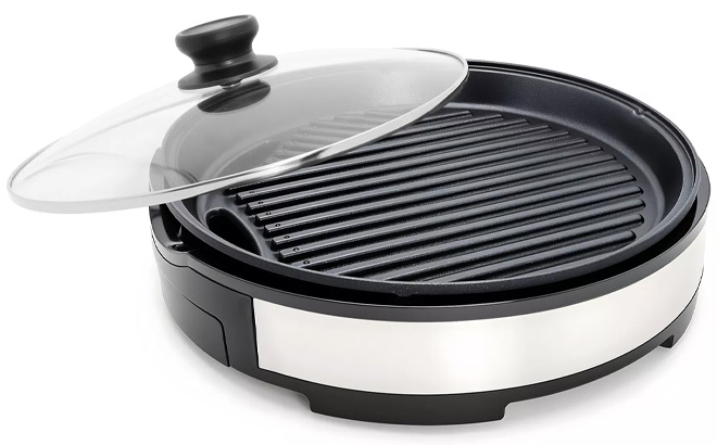 Elite Cuisine 12 Inch Stainless Steel Indoor Grill with Lid Elite Cuisine 12 Inch Stainless Steel Indoor Grill with Lid