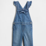 GAP Factory Toddler Denim Bow Overalls on the Gray Background