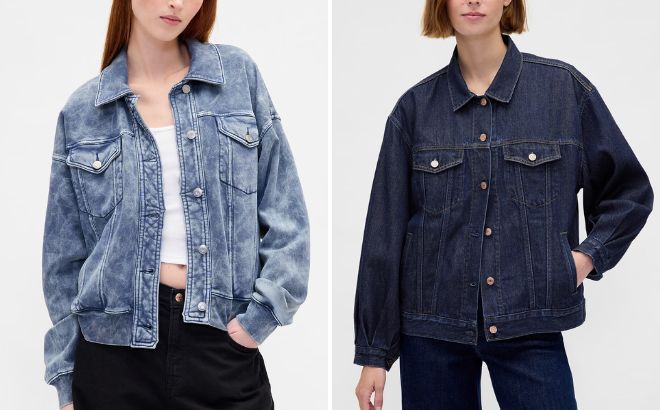 GAP VintageSoft Relaxed Icon Sweatshirt Jacket and UltraSoft Oversized Balloon Sleeve Icon Denim Jacket