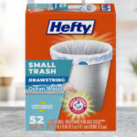 Hefty 52 Count Small 4 Gallon Trash Bags Box on a Table