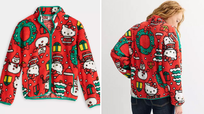 Hello Kitty Long Sleeve Zip Neck Fleece Pullover