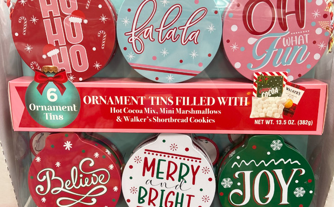 Holiday Hot Cocoa Ornament Tins Set