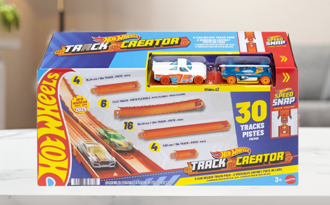 Hot Wheels Track Creator Deluxe Car Track Set on a Table