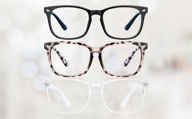 Hunsquer Womens Blue Light Glasses 3 Pack on Neutral Background Hunsquer Womens Blue Light Glasses 3 Pack on Neutral Background