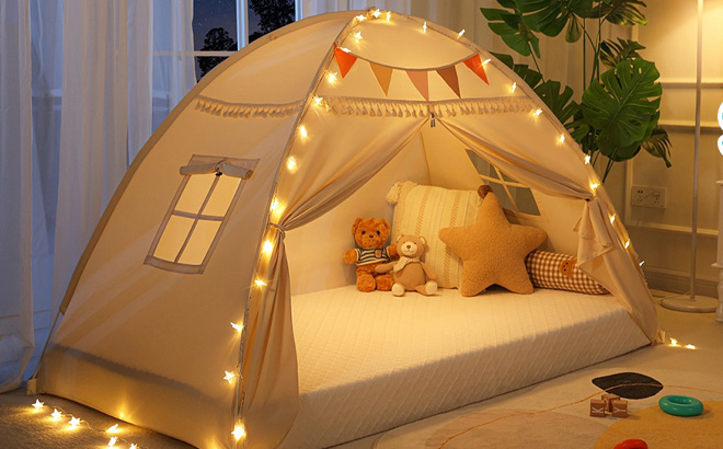 Kids Bed Tent Canopy with Lights in the Room