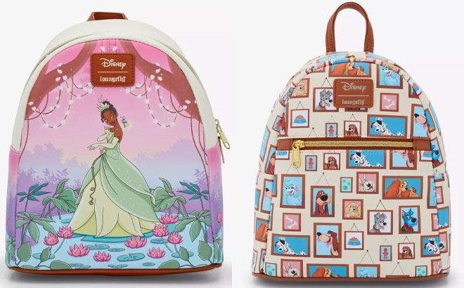 Loungefly Disney The Princess And The Frog Tiana Bayou Sunset Mini Backpack and Loungefly Disney Dogs Gallery Mini Backpack Loungefly Disney The Princess And The Frog Tiana Bayou Sunset Mini Backpack and Loungefly Disney Dogs Gallery Mini Backpack