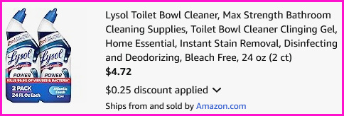Lysol Toilet Bowl Cleaner Checkout Screen