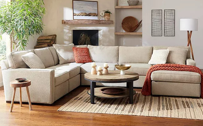 Macys Exclusive Radley 5 Piece Fabric Chaise Sectional Sofa in a Room