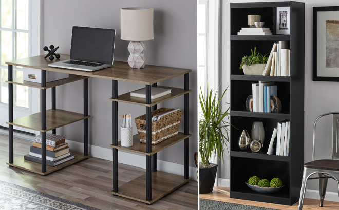 Mainstays No Tools Computer Desk and Mainstays Framed 5 Shelf Bookcase Mainstays No Tools Computer Desk and Mainstays Framed 5 Shelf Bookcase