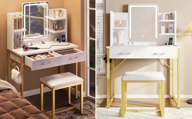 Makeup Vanity Set with Mirror and Lights
