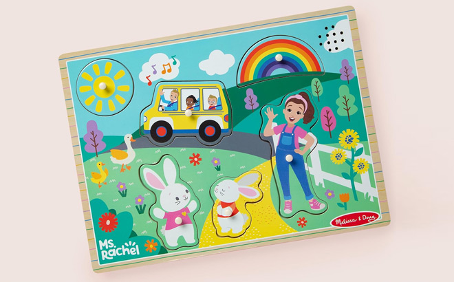 Melissa & Doug Ms Rachel 6 Piece Wooden Song Peg Puzzle Set