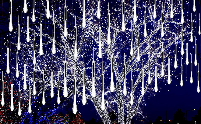 Meteor Shower LED Lights on Tree Meteor Shower LED Lights on Tree