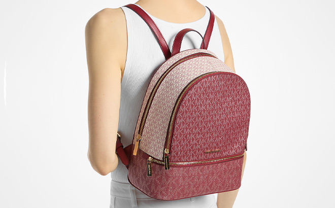 Michael Kors Outlet Rhea Medium Metallic Signature Logo Backpack