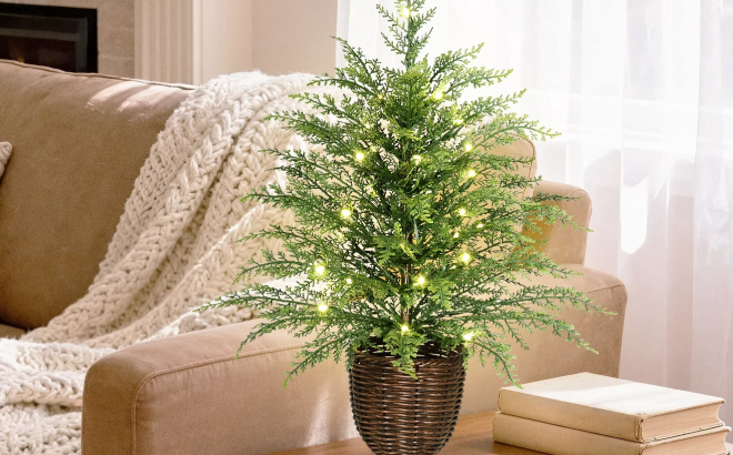 My Texas House 24 Inches Small Pre Lit Cypress Green Artificial Christmas Tree My Texas House 24 Inches Small Pre Lit Cypress Green Artificial Christmas Tree