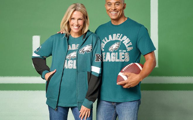 NFL Officially Licensed T Shirt and Full Zip Hoodie Combo in Eagles Style NFL Officially Licensed T Shirt and Full Zip Hoodie Combo in Eagles Style