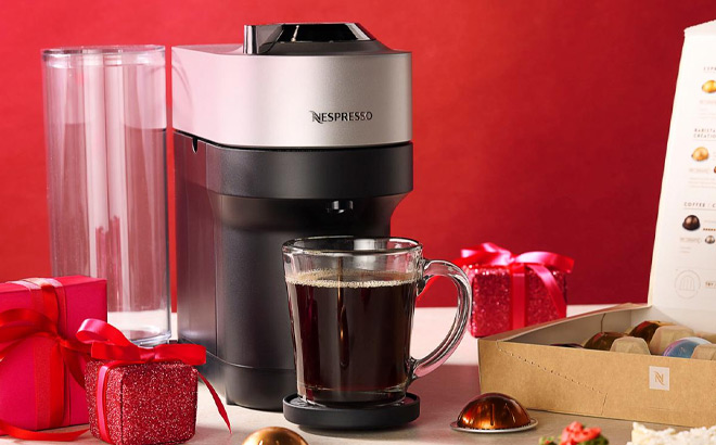Nespresso Vertuo POP Deluxe Machine with Coffee Pods and Voucher