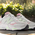New Balance 9060 Shoes in Grey Matter with Pink Taffy