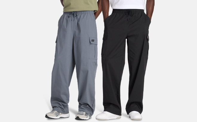 New Balance Mens Cotton Twill Cargo Pants in Grey and Black Colors